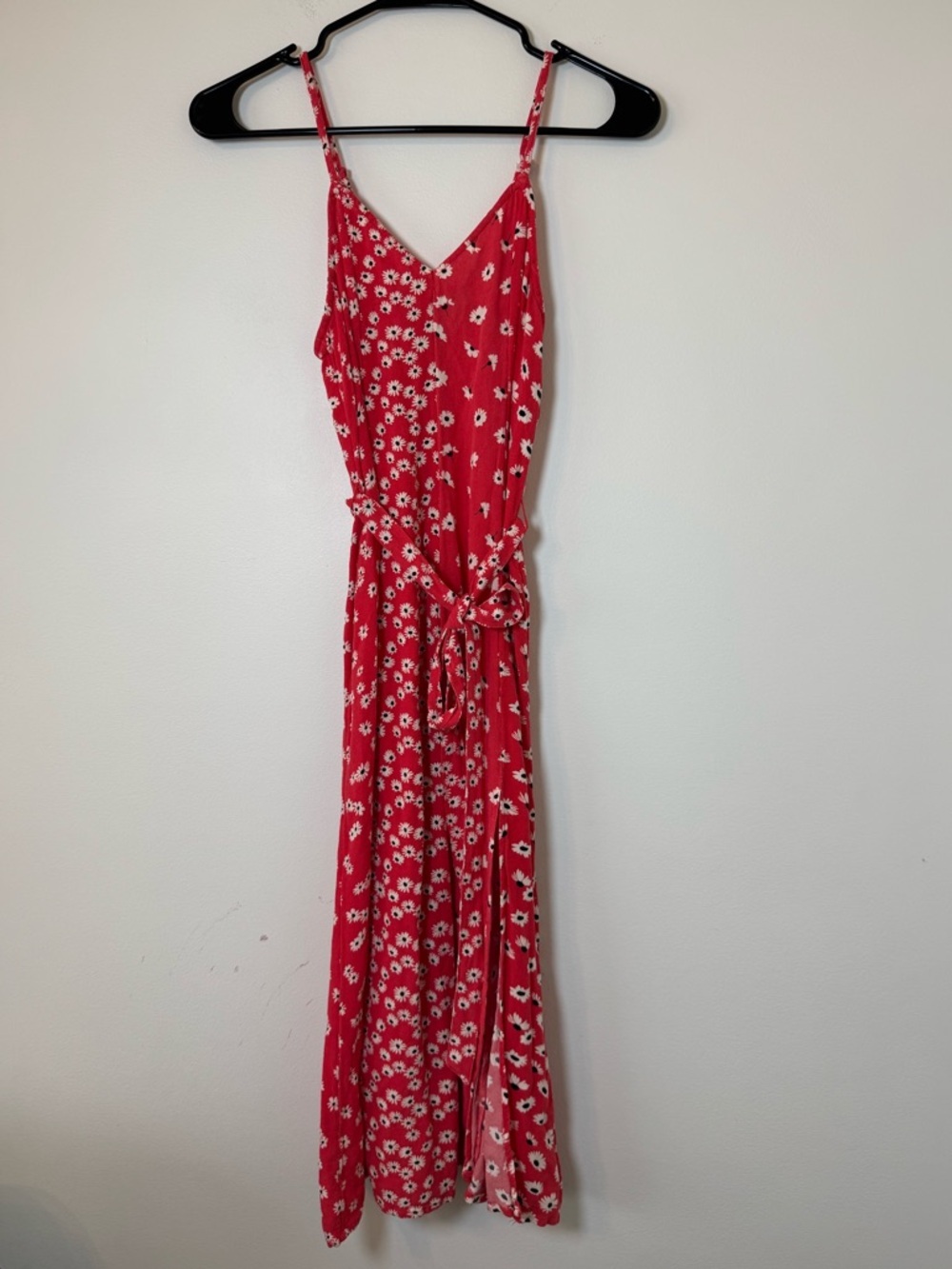 American Eagle Muted Red Daisy Floral Midi Dress Tie Waist XS